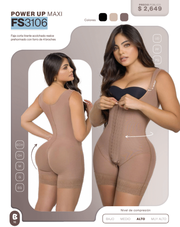 Faja Corta Tirante Acolchado Realce Prehormado Con Forro De 4 Broches – Power Up Maxi FS3106